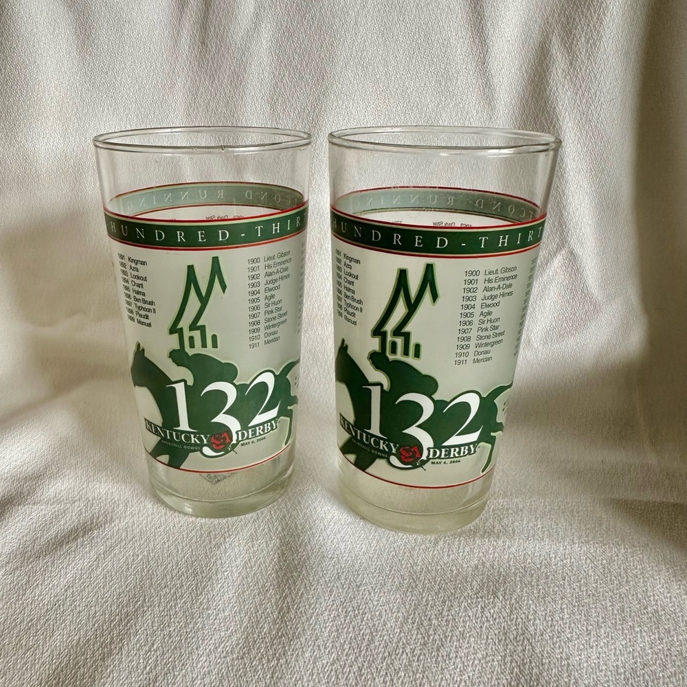 Kentucky Derby 132 Collectible Glass Set of Two -            5 1/4” tall